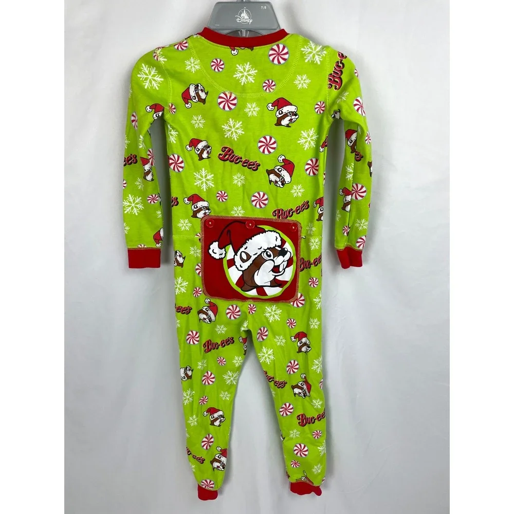 Buc-ee's Youth XS Green Romper Santa Beaver Christmas Holiday PJ One Piece